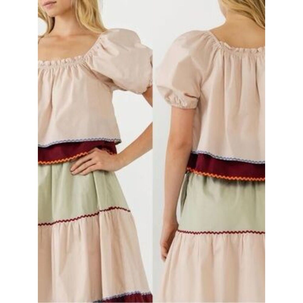 English Factory Cream White Mixed Media Rib Top Womens Size XL